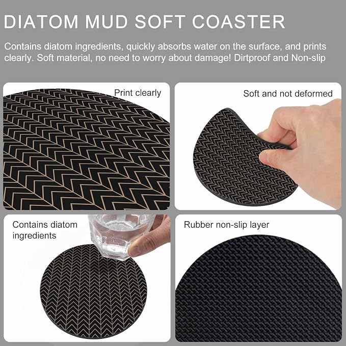 Simple Line Black Coasters Set of 4, Non-Slip Cup Coaster Mat - Image 9