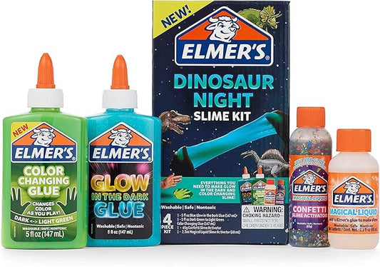 Elmer’s Glue Slime Kit Dinosaur Night Makes Color Changing and Glow in the Dark Slime Includes Liquid Glue and Activator 4 Count