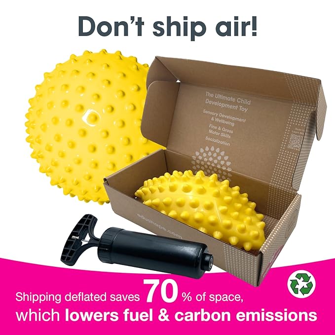 Edushape Original Sensory Ball for Baby - 7" Deflated with Pump, Yellow, Enhances Gross Motor Skills for Kids 6 Months & Up