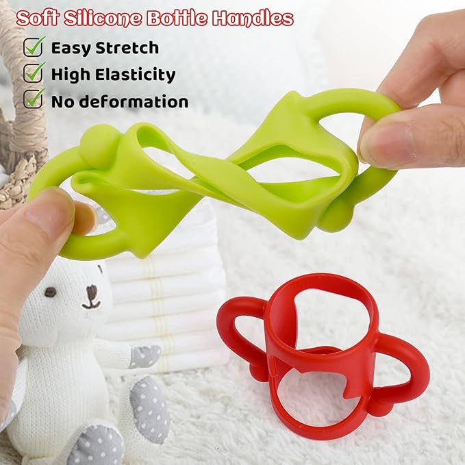 HUAKENER Silicone Baby Bottle Handles (4 Pack) - Easy Grip Holder for Dr. Brown Narrow Bottles - BPA Free