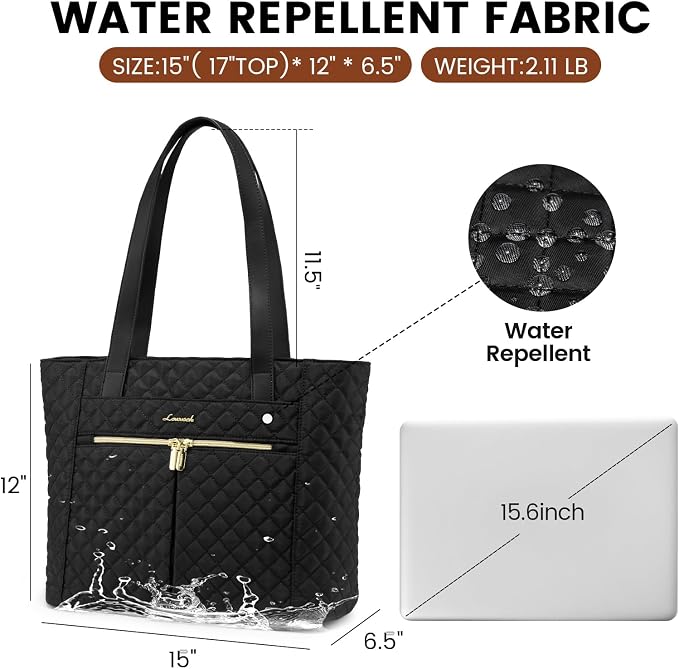 LOVEVOOK Laptop Bag for Women 15.6 inch, Diamond Quilted Work Tote Bags Womens - Image 5