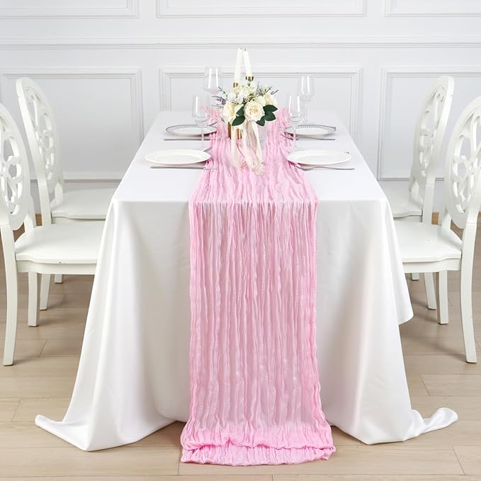 8 Pack Candy Pink Cheesecloth Table Runner 120 Inch Boho Wedding Decor | - Image 4