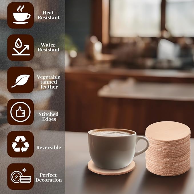 Bulyoou 50 Pcs Round Vegetable Tan Leather Coaster 2" Circular Tooling | Veg - Image 4