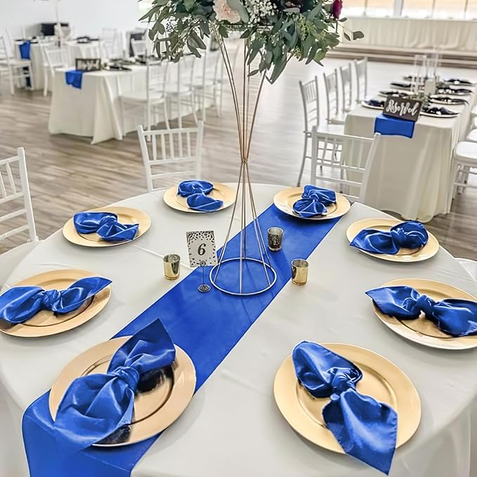 5 Pcs Navy Satin Table Runners 12x108 inch Bright Satin Silk Fabric | Smooth - Image 5