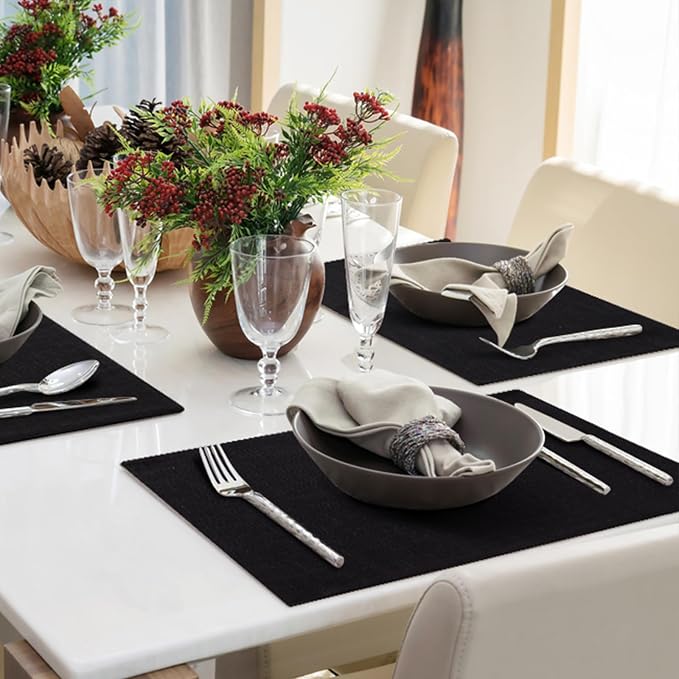Faux Cotton Linen Placemats Set of 6, Cloth Washable Farmhouse Dining Table Mats - Image 9