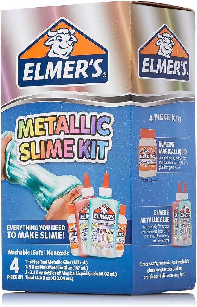 Elmer’s Metallic Slime Kit, Includes Glue and Magical Liquid Activator, 4 Piece Kit - Perfect for Parties, Gift, Kids Activity Time