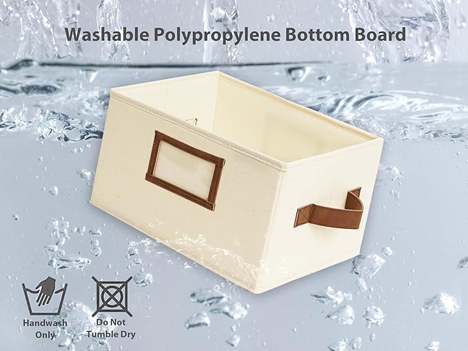 StorageWorks Storage Baskets for Shelves, Foldable Fabric Closet Storage Bins with PU Handles, Fabric Storage Bins Clothes Organizer, Ivory White, 3-Pack, Small