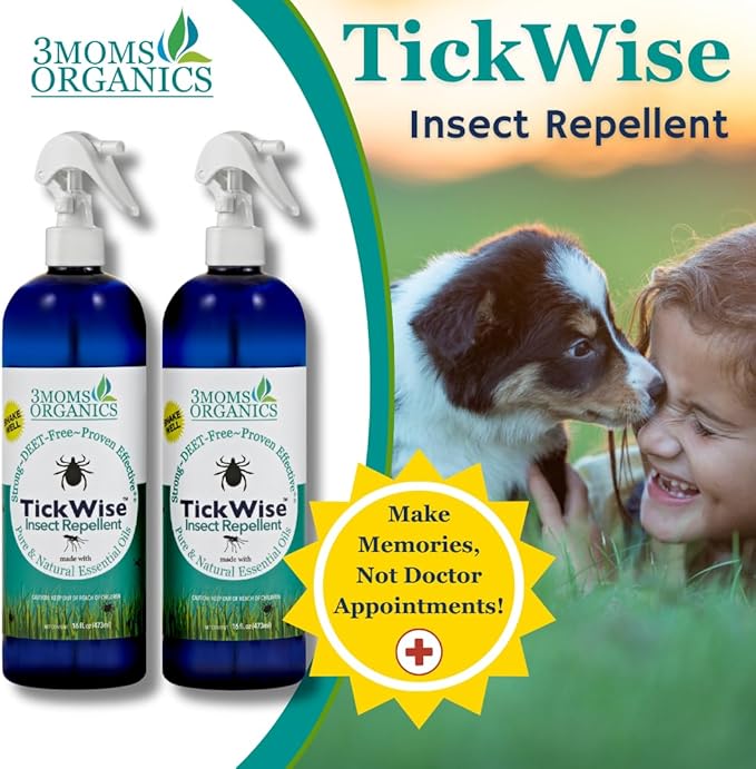 3 Moms Organics, TickWise 16oz Extra Strength Double Mama 2-Pack - DEET- Free, Tick and Insect Repellent, Plant Based Essential Oils, All Natural Ingredients, Safe for Kids, Adults, Dogs & Horses