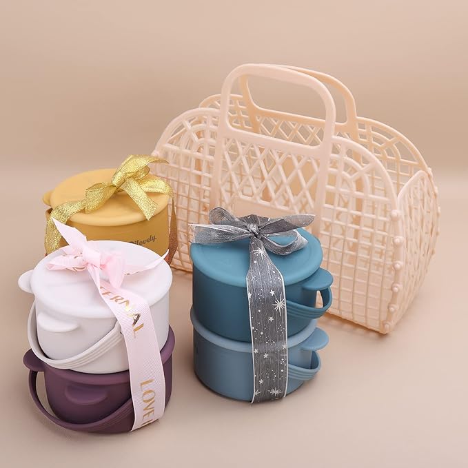 Silicone Snack Cups for Toddlers, Kids Snack Containers No Spill, Baby Treat Holders with Handle Dust Proof Lid, 2 Pack Dishwasher Safe and BPA Free 9 oz