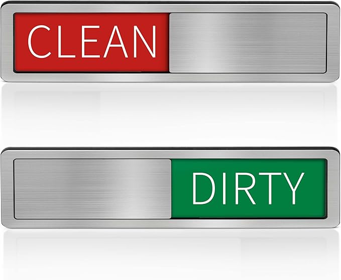 Dishwasher Clean Dirty Sign-Dishwasher Magnet Stainless Steel Clean Dirty Sign for Kitchen Organization Farmhouse Dishwasher Slide Indicator, Optional Adhesive Stickers