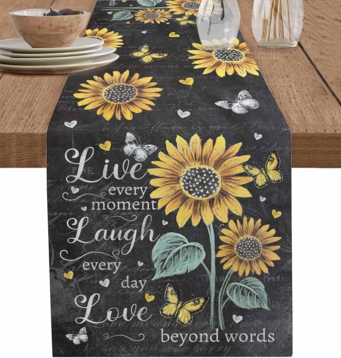Retro Sunflower Table Runners 120 Inches Long, Spring Summer Farmhouse Table by Unknown