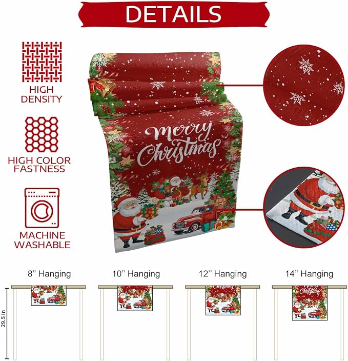 Merry Christmas Table Runner 90 Inches Long, Santa Xmas Tree Snowflake Table - Image 7