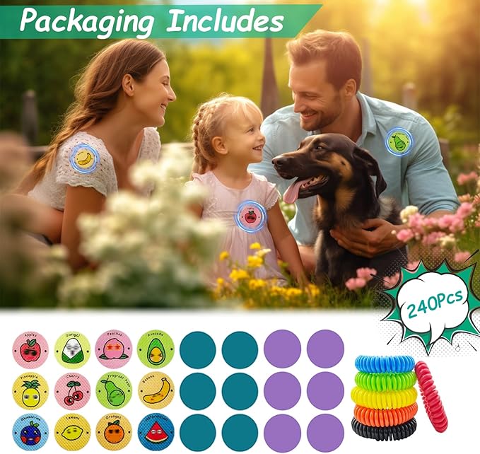 240Pcs Mosquito Patches Stickers, Individually Wrapped Natural Plant Based Mosquito Stickers for Kids Adult Outdoor Hiking, Camping, Travel