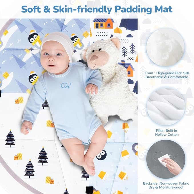 Baby Play Mat Tummy Time Mat with Exclusive Foldable Design, Stage-Based Skill Development Activity Gym Mat, Machine Washable Play Mat for Baby Girl with Gift Package