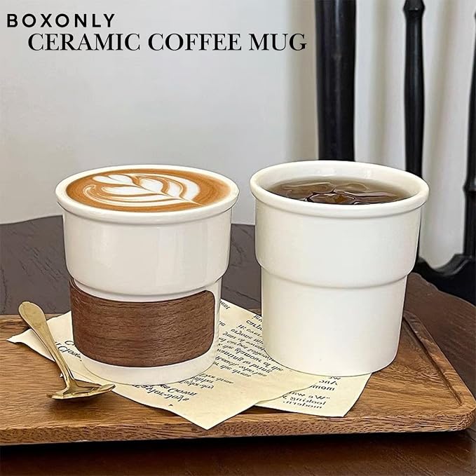 Ceramic Coffee Mug with Sleeve, 220ml Insulated Latte Cup, Minimalist White - Image 3