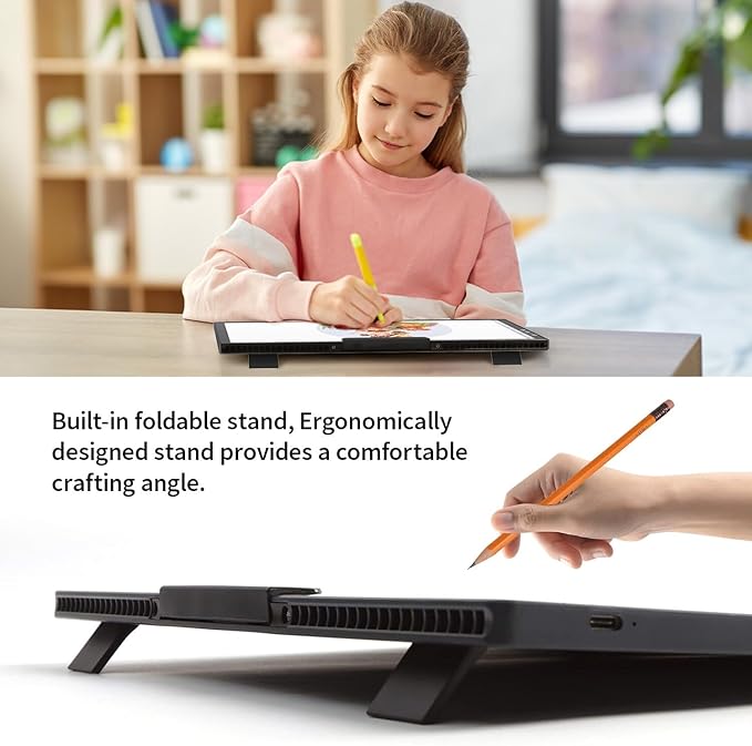 Rechargeable A4 Light Box with Padded Case,led Light pad with Built-in Stand & Clip,6 Levels of Brightness lightbox for tracing,Diamond Painting.Light Table for Artists,Drawing,Sketching,Animation