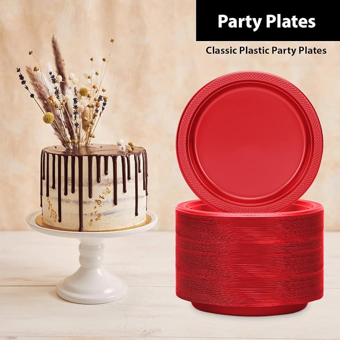 Hanna K. Signature Collection Red Plastic Plates, 9‑Inch Round, 50 Count – - Image 3