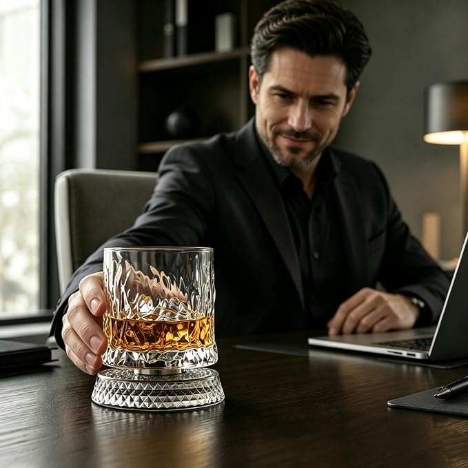 360° Rotating Whiskey Glasses Set of 2, Vintage Crystal Tumblers - Image 6