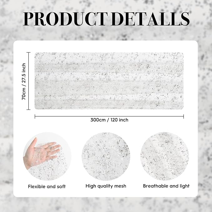 Artoid Mode 3Pcs White Silver Gauze Table Runner 120 Inch 10FT, Glitter - Image 7