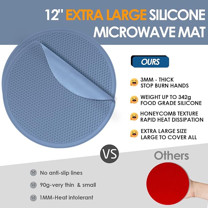 Extra Large Silicone Microwave Mat & Food Cover- Mat as Bowl Holder, Cover - Image 3