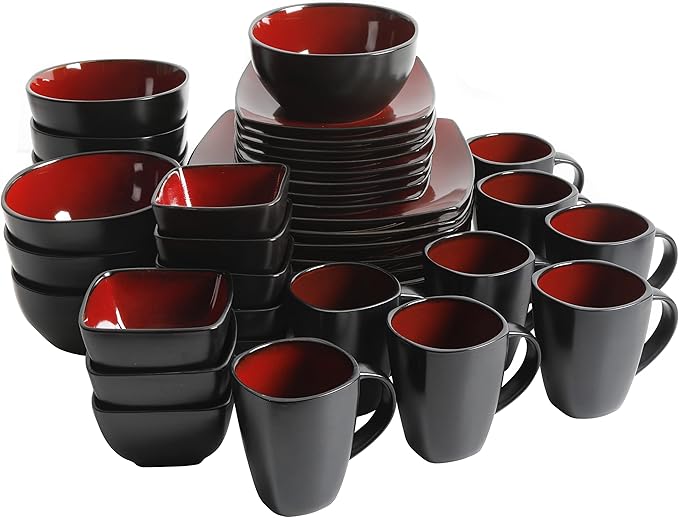 Gibson Elite Soho Lounge Square Reactive Glaze Stoneware Dinnerware Set - Image 2