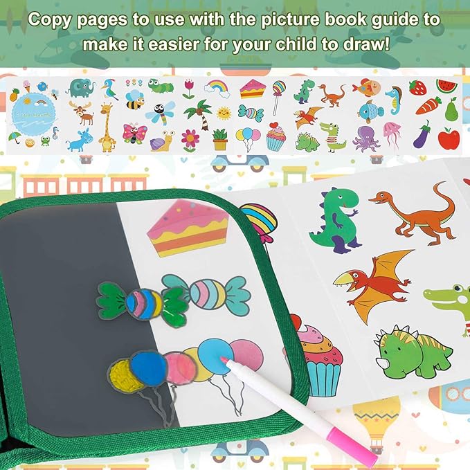 Erasable Doodle Set for Kids - Reusable Magic Drawing Book with 12 Watercolor Pens 14 Page Drawing, Road Trip Car Game Writing Painting Set for Boys and Girls (Traffic Light)