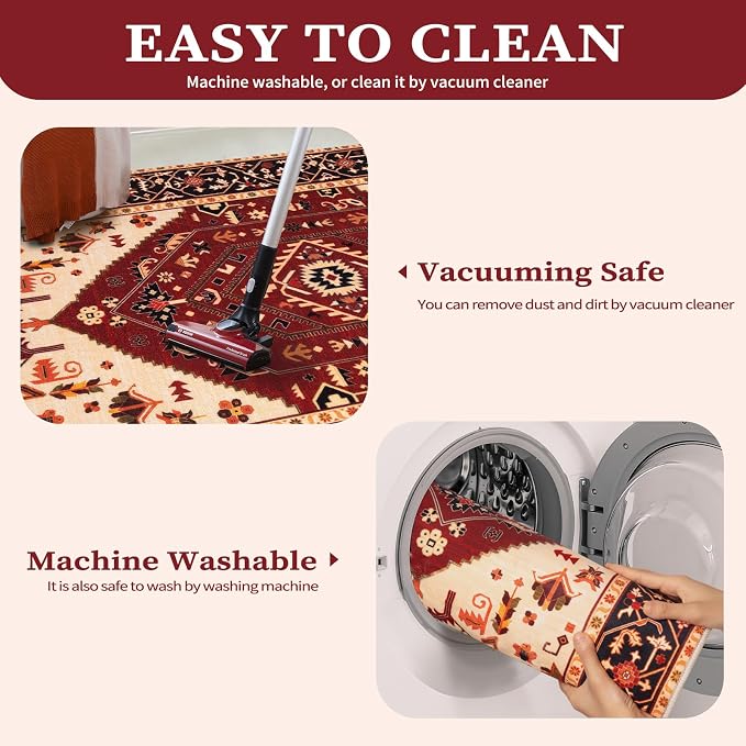 SERISSA Area Rug 3x5 Boho Rugs for Bedroom, Washable Non-Slip Living Room Rug - Image 4