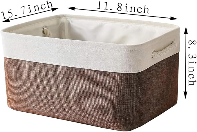 Organization and Storage Basket for Organizing - 16x12x8 inch Large 4 Pack Fabric Storage Cube Collapsible Storage Bins for Shelves, Storage Box for Cloth Books Canvas(White & Flaxen)