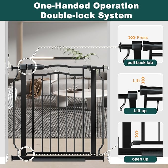 Extra Wide Baby Gate 67.3-81.1 Inch, Pressure Mounted Dog Gate Indoor, Walk Thru Pet Gate for Cat Dog Child,Pet Gates for The House Stairs Doorway Black