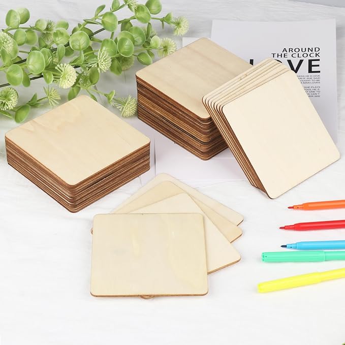 150 Pieces Unfinished Wooden Squares, 4 x 4 Inch Natural Square Wood Cutout - Image 4