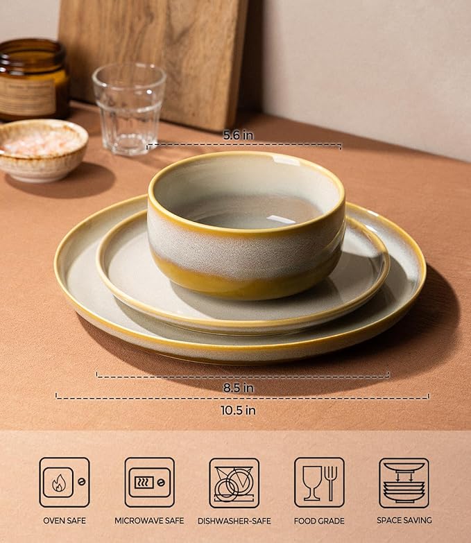 Ceramic Dinnerware Set for 6, 18-Piece Plates and Bowls Set | Handmade Reactive - Image 2