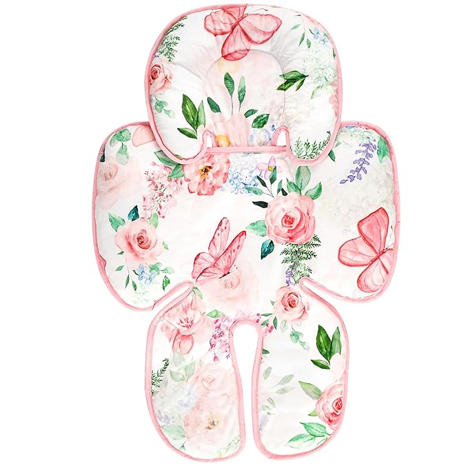 2 in 1 Infant Car Seat Insert, Adjustable Car Seat Head Support Baby Girls Boys, Soft Newborn Carseat Insert Cushion, Perfect for Carseats, Strollers, Swings (Pink Flower)