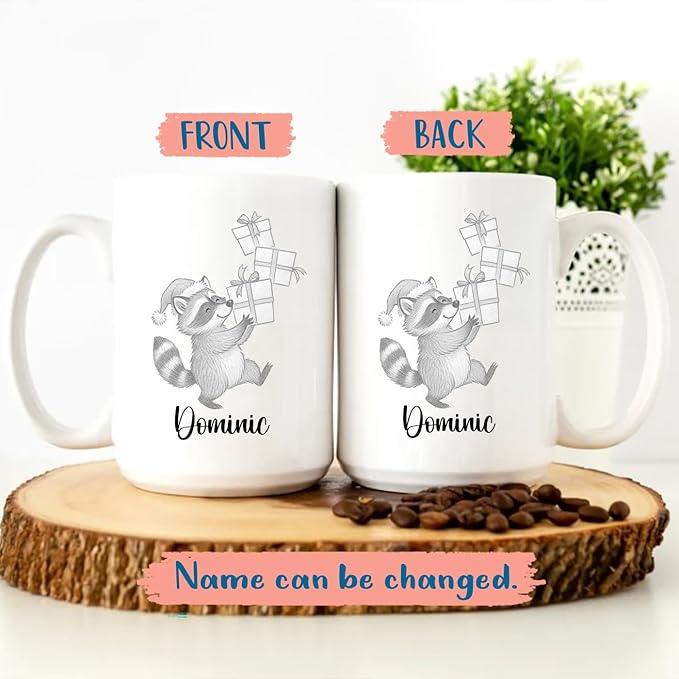Customized Name Raccoon Coffee Mug Gift For Raccoons Lover Birthday Christmas, Personalized Raccoons Accent Coffee Cup, Raccoon Teacup Gift For Grandson Granddaughter Kids, Animal White Mug 11 15Oz
