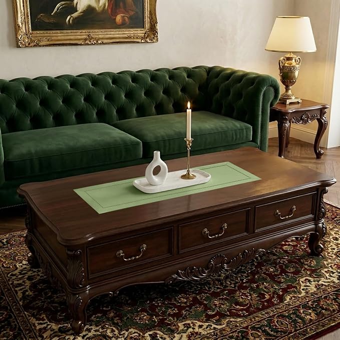 Signature Linen™ by D'Moksha Sage Green Table Runner 36 Inches, 100% Pure Linen - Image 2