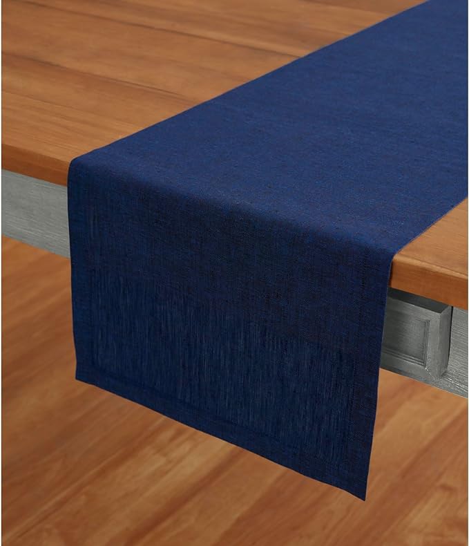 Solino Home 100% Pure Linen Table Runner Royal Blue, Athena 14 x 120 in | Table by SolinoHome