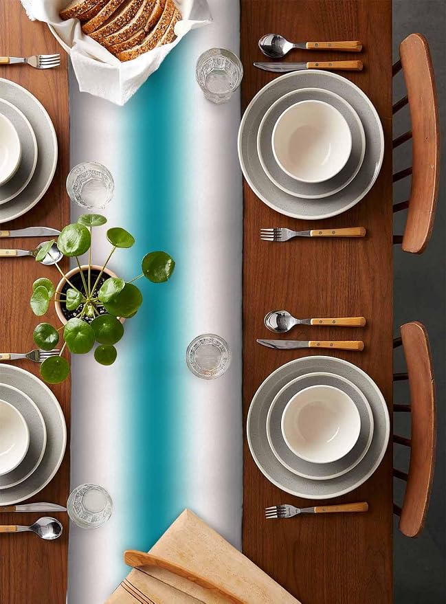 Turquoise Gray Ombre Table Runners 70 Inches Long, Farmhouse Teal Gradient - Image 5