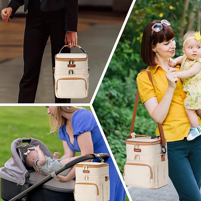 Insulated Breastmilk Cooler Bag with Ice Pack - Holds 6x9oz Bottles, Leakproof Double Layer, Baby Bottle Cooler Bag with Adjustable Strap for Nursing Moms, Daycare & Travel