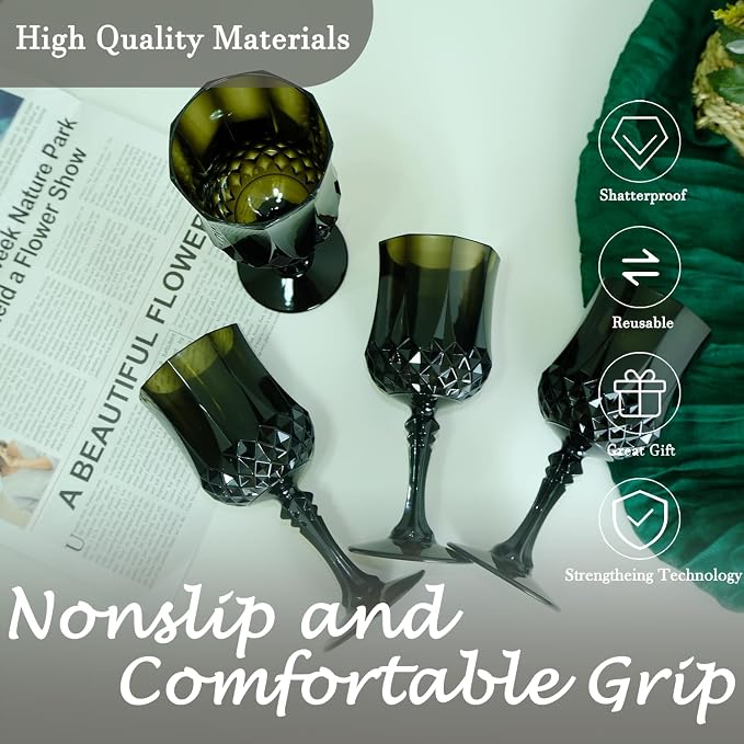 12Pack Plastic Wine Glasses, 7oz Vintage Goblets - Image 4