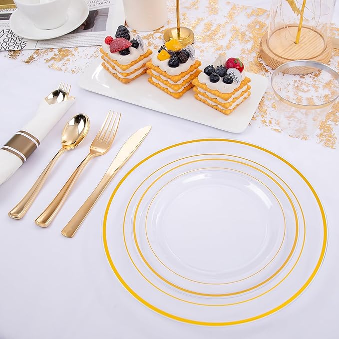 WELLIFE 210PCS Clear-Gold Plastic Plates - Image 4