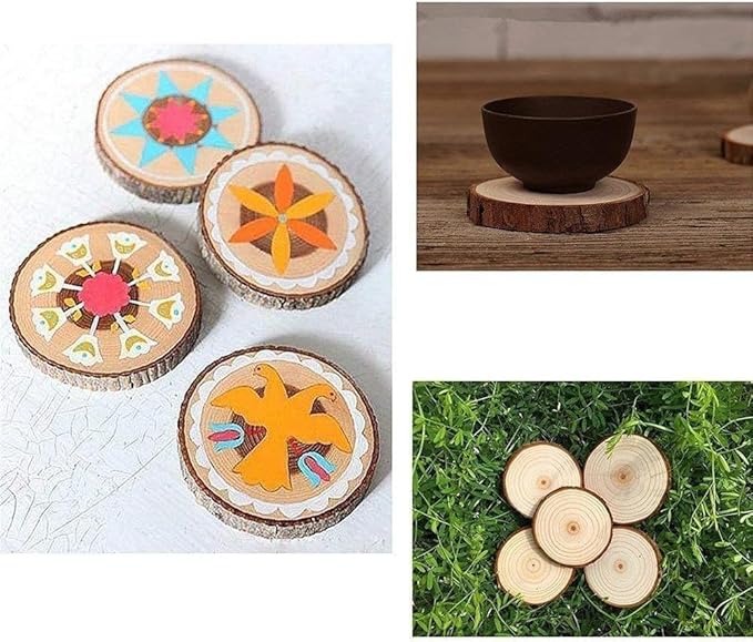 Unfinished Natural with Tree Bark Wood Slices 10 Pcs 4.2-4.7 inch Disc Coasters - Image 6