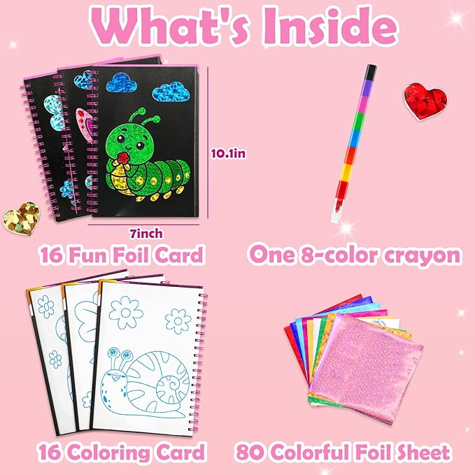 FUNNYB&G Foil Art Craft Activity for Kids - Gift for Girls Crafts Kits for Kids Fun Art Supplies DIY Creative Travel Toys, Birthday Gift Party Favor Toys for Girls Boys 4 5 6 7 8 9 Years Old(Insects)