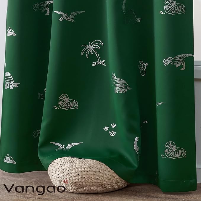 Vangao Kids Curtains Green Blackout Dinosaur Curtains for Boys Kids Nursery Girls Room Silver Dino Foil Print Thermal Insulated Drapes Grommet Top Window Treatments 84 Inches Length 2 Panels