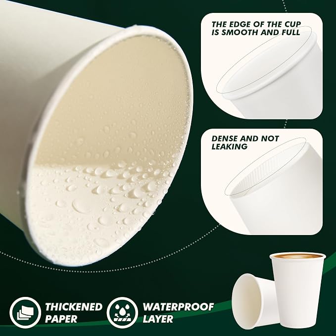 12 oz Paper Coffee Cups 1000 Pack Disposable Hot Coffee Cup 12oz White To Go - Image 4