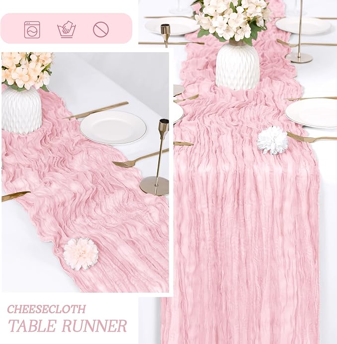 3 Pack Light Pink Cheesecloth Table Runner 17x108 Inch Semi Sheer Boho Gauze - Image 6