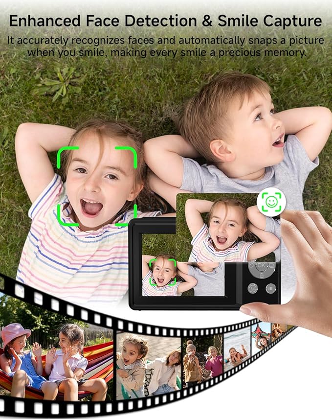 Digital Camera for Kids, FHD 1080P 44MP Point and Shoot Digital Camera with Face Detect, Smile Capture, 18X Zoom, 20 Filters, Anti Shake, 32GB SD Card Blcak Compact Vintage Camera for Kids Boys Girls