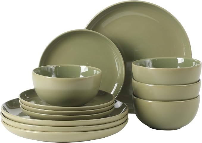 Gibson Home Rockaway 12 Piece Plates and Bowls Matte Outside/Shiny Inside Glaze by GibsonHomewares