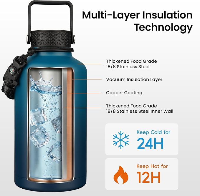 Konokyo 50 oz Insulated Stainless Steel Water Bottle Jug - Image 3