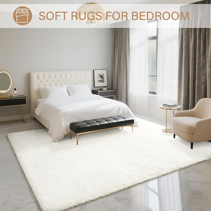 BENRON Fluffy Rugs for Living Room 7x10 Cream White, Washable Large Area Rugs - Image 3