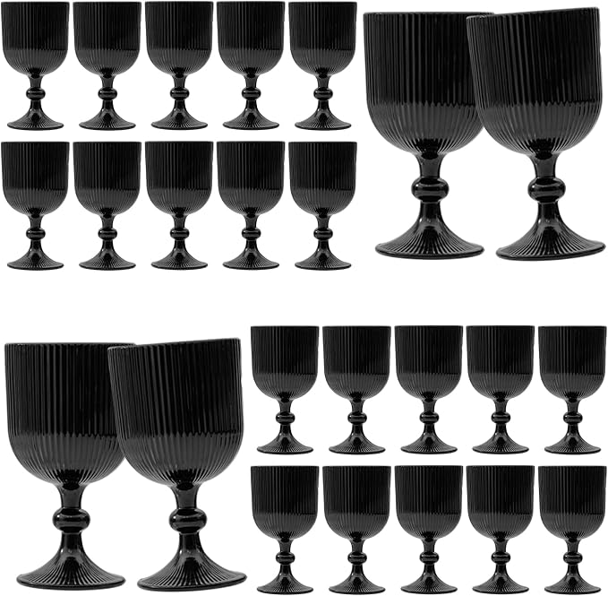 24 Pcs Black Vintage Wine Glasses, 11 Ounces Colored Glass Water Goblets by XKXKKE