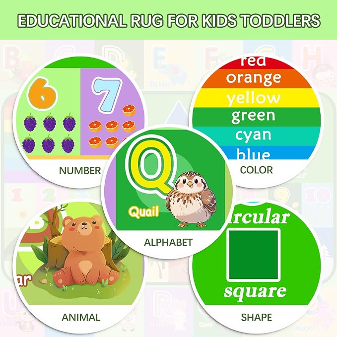 Kids Rug for Playroom Classroom, 8x10 Large ABC Alphabet Educational Area Rug - Image 3